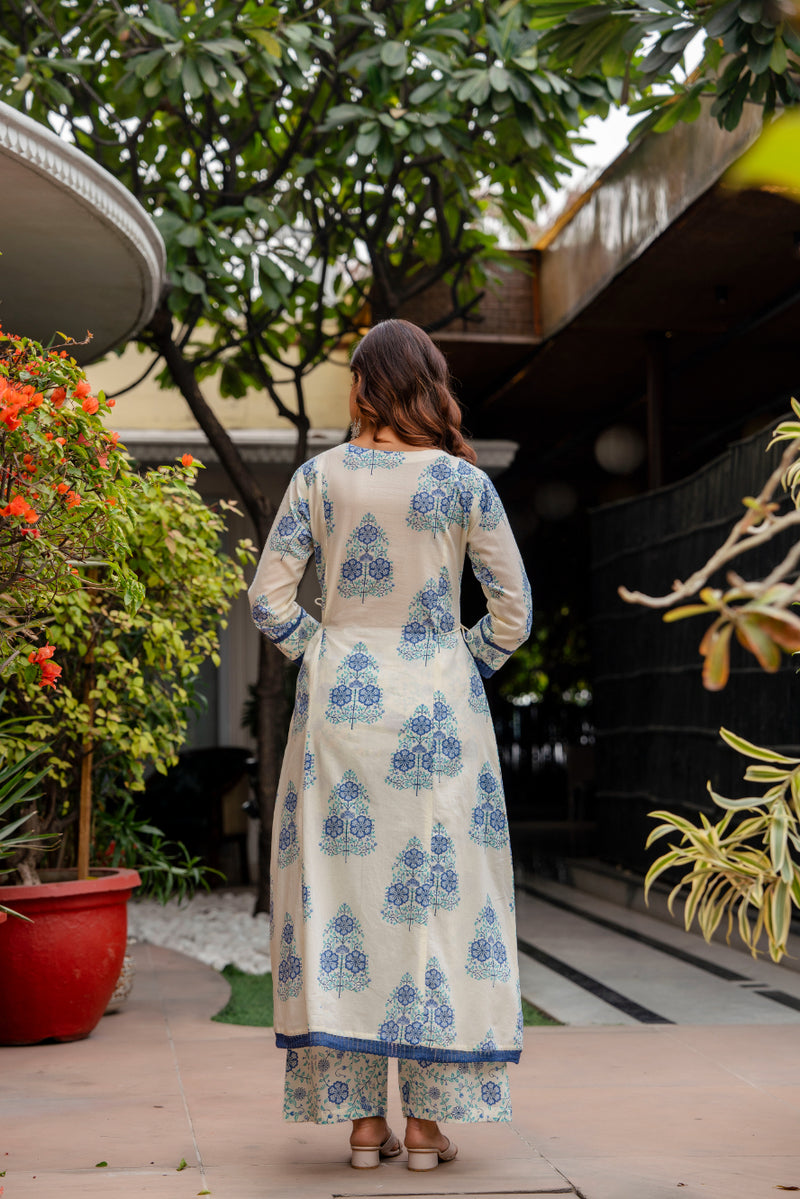 Cotton A-line Aari work Kurta with Palazzo & Dupatta
