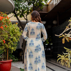 Cotton A-line Aari work Kurta with Palazzo & Dupatta