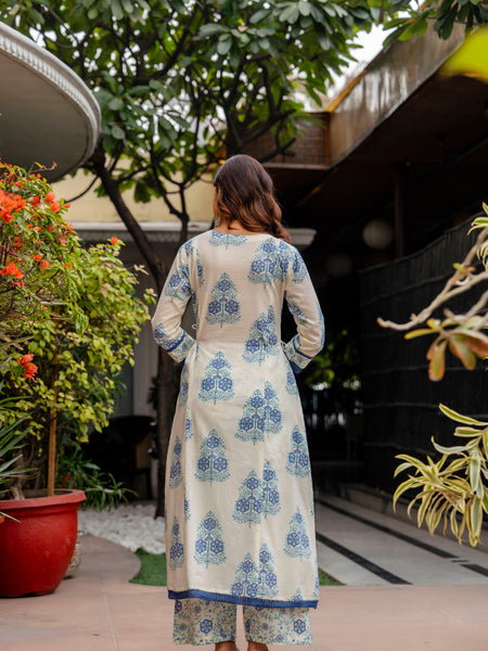 Cotton A-line Aari work Kurta with Palazzo & Dupatta