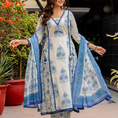 Cotton A-line Aari work Kurta with Palazzo & Dupatta