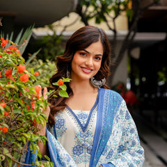 Cotton A-line Aari work Kurta with Palazzo & Dupatta