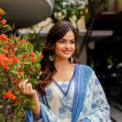 Cotton A-line Aari work Kurta with Palazzo & Dupatta