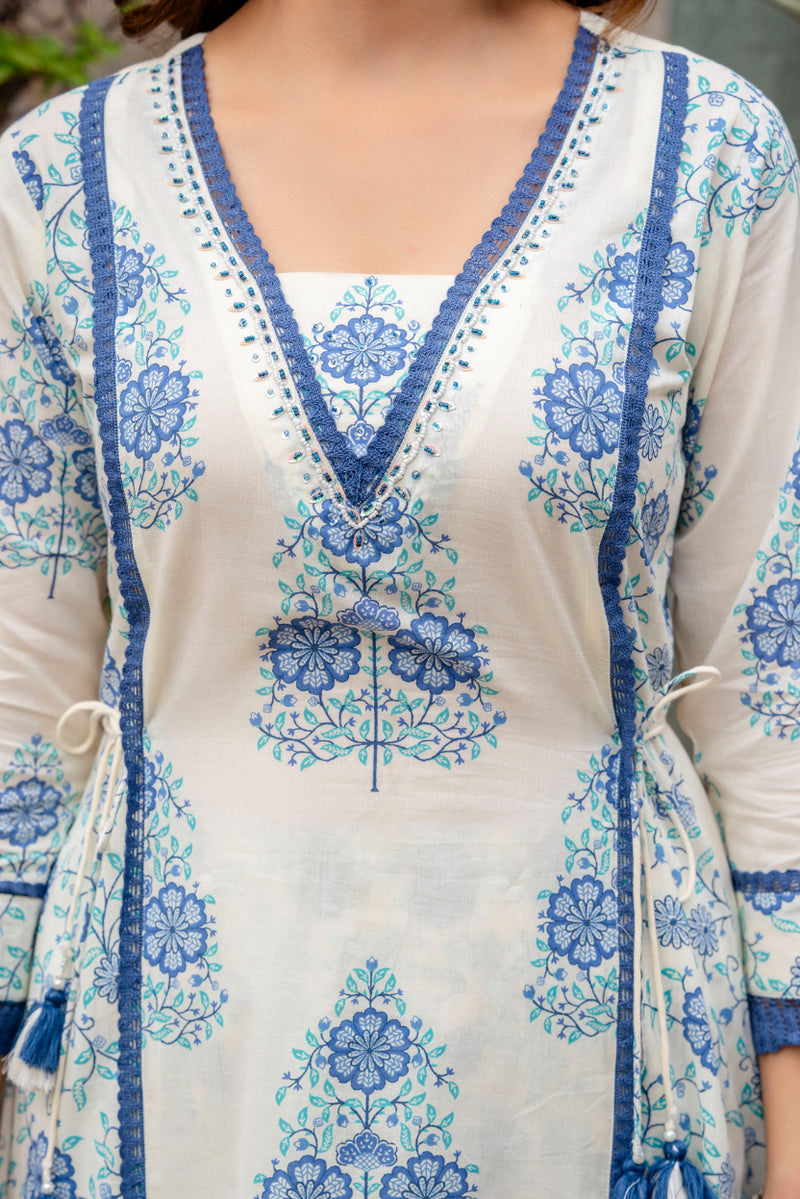 Cotton A-line Aari work Kurta with Palazzo & Dupatta