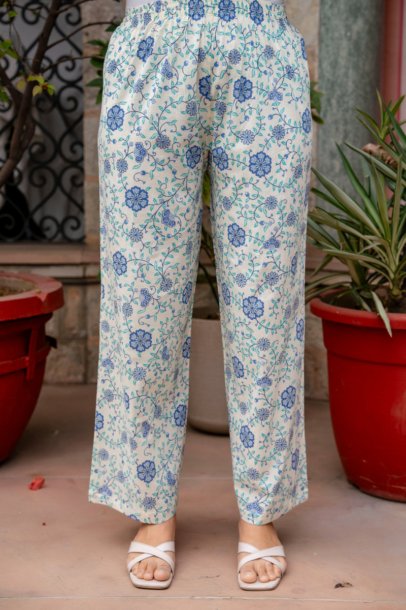 Cotton A-line Aari work Kurta with Palazzo & Dupatta