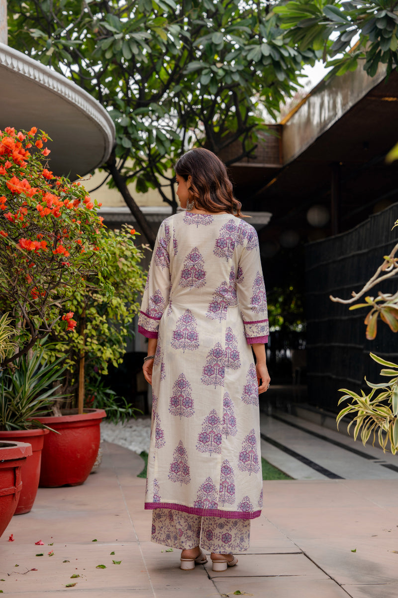Cotton A-line Aari work Kurta with Palazzo & Dupatta