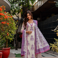 Cotton A-line Aari work Kurta with Palazzo & Dupatta