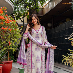Cotton A-line Aari work Kurta with Palazzo & Dupatta