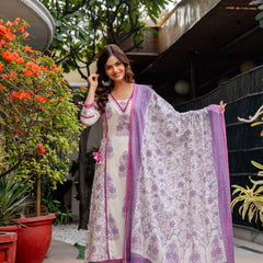 Cotton A-line Aari work Kurta with Palazzo & Dupatta