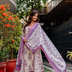 Cotton A-line Aari work Kurta with Palazzo & Dupatta