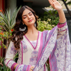 Cotton A-line Aari work Kurta with Palazzo & Dupatta