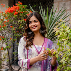 Cotton A-line Aari work Kurta with Palazzo & Dupatta