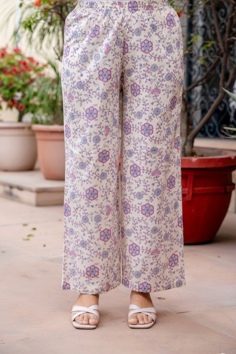 Cotton A-line Aari work Kurta with Palazzo & Dupatta