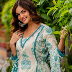 Cotton A-line Aari work Kurta with Palazzo & Dupatta