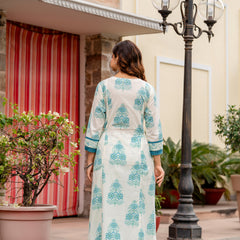 Cotton A-line Aari work Kurta with Palazzo & Dupatta