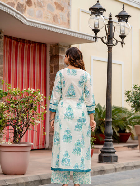 Cotton A-line Aari work Kurta with Palazzo & Dupatta