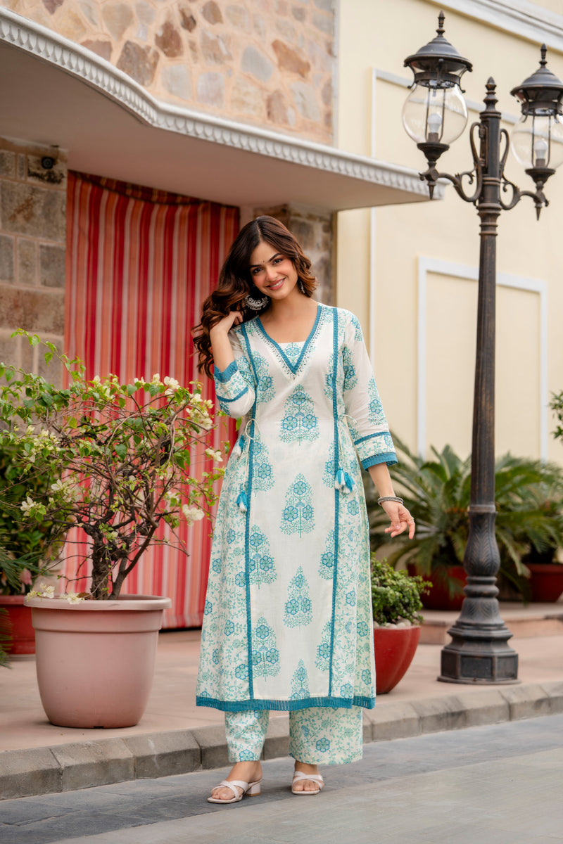 Cotton A-line Aari work Kurta with Palazzo & Dupatta