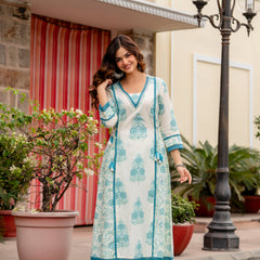 Cotton A-line Aari work Kurta with Palazzo & Dupatta