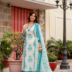 Cotton A-line Aari work Kurta with Palazzo & Dupatta