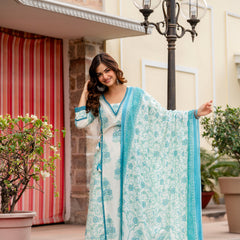 Cotton A-line Aari work Kurta with Palazzo & Dupatta