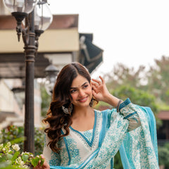 Cotton A-line Aari work Kurta with Palazzo & Dupatta