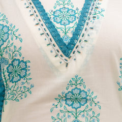 Cotton A-line Aari work Kurta with Palazzo & Dupatta
