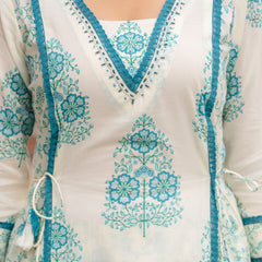 Cotton A-line Aari work Kurta with Palazzo & Dupatta