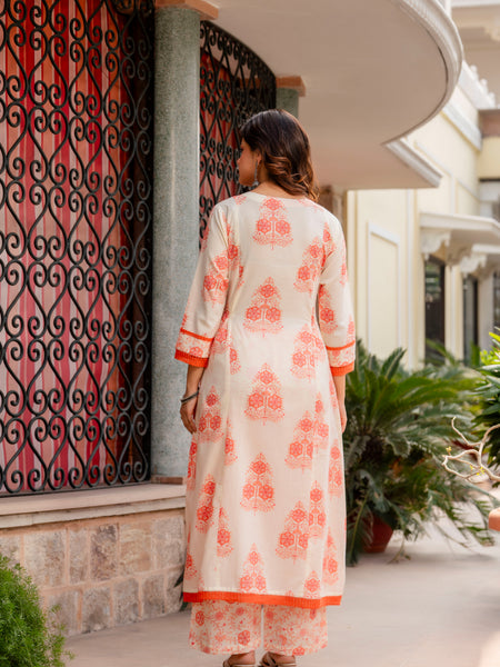 Cotton A-line Aari work Kurta with Palazzo & Dupatta