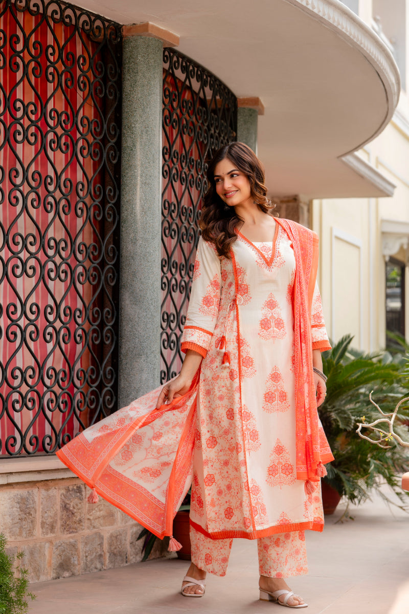 Cotton A-line Aari work Kurta with Palazzo & Dupatta