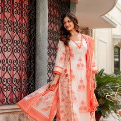 Cotton A-line Aari work Kurta with Palazzo & Dupatta