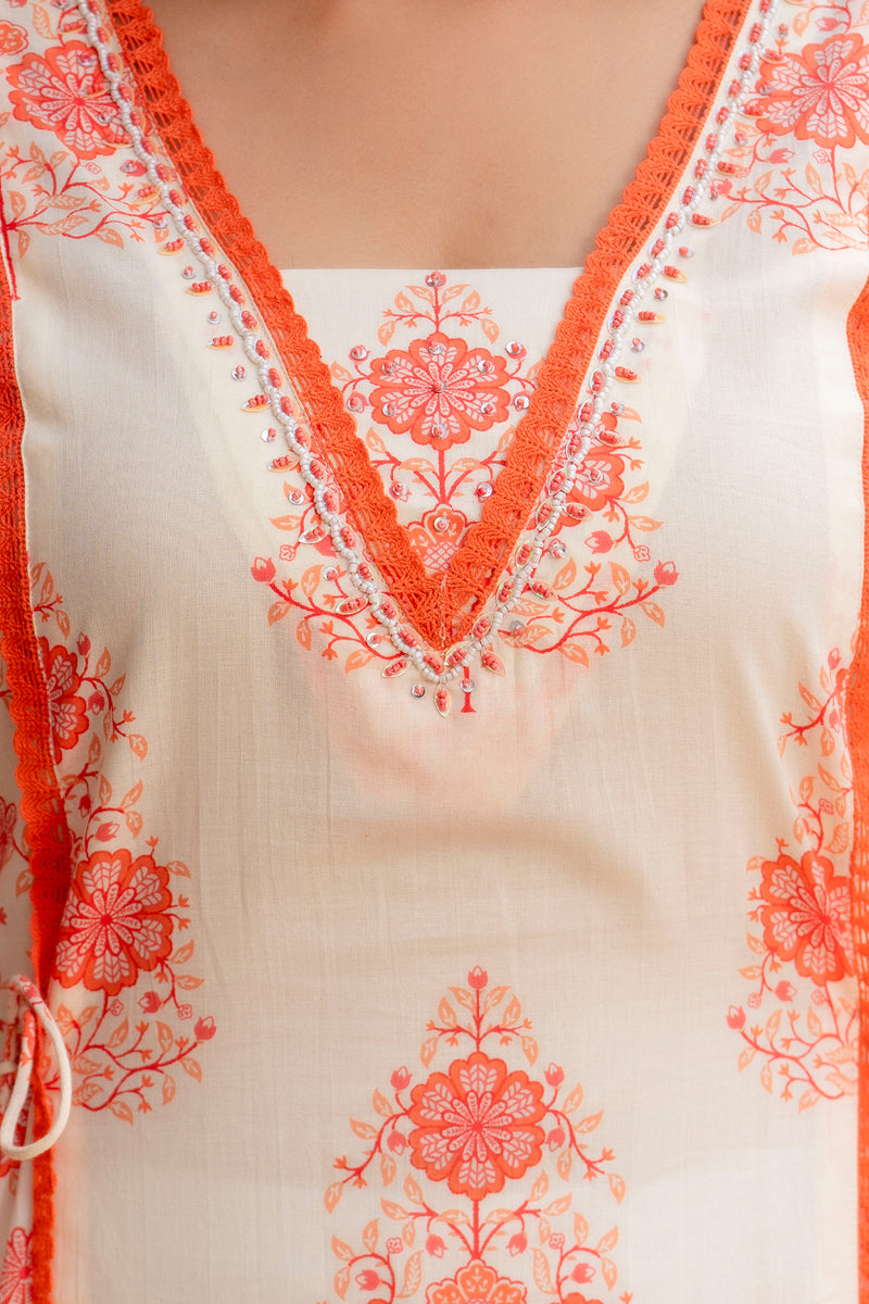 Cotton A-line Aari work Kurta with Palazzo & Dupatta