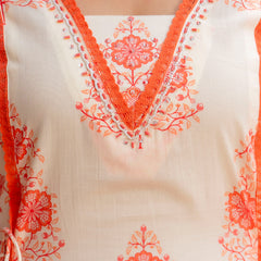 Cotton A-line Aari work Kurta with Palazzo & Dupatta