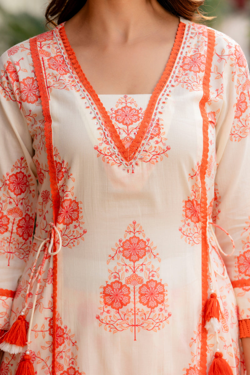 Cotton A-line Aari work Kurta with Palazzo & Dupatta