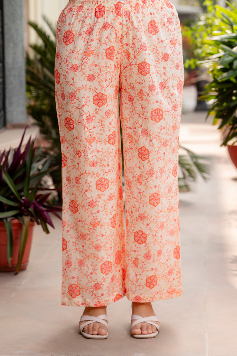 Cotton A-line Aari work Kurta with Palazzo & Dupatta
