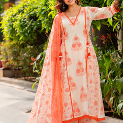Cotton A-line Aari work Kurta with Palazzo & Dupatta