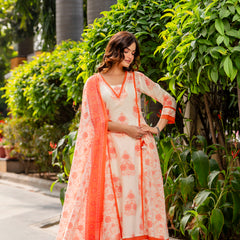 Cotton A-line Aari work Kurta with Palazzo & Dupatta