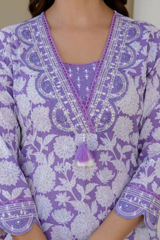 EthniFlair Women Cotton Pintucks detail Straight kurta Pant & Dupatta