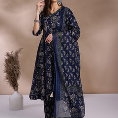 EthniFlair Floral Yoke Design Angrakha Aari Work Kurta with Trousers & Dupatta