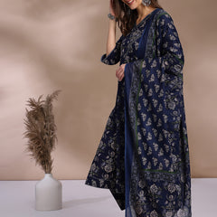 EthniFlair Floral Yoke Design Angrakha Aari Work Kurta with Trousers & Dupatta