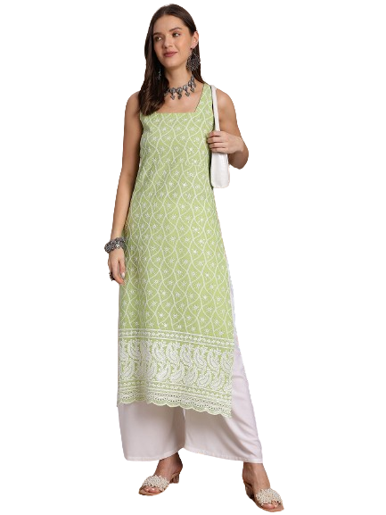 EthniFlair Women Embroidered Chikankari Pastels Kurta