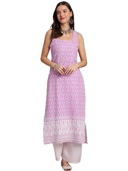 EthniFlair Women Embroidered Chikankari Pastels Kurta