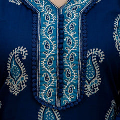 EthniFlair Women Cotton Yoke detail Straight Kurta Pant Dupatta Set