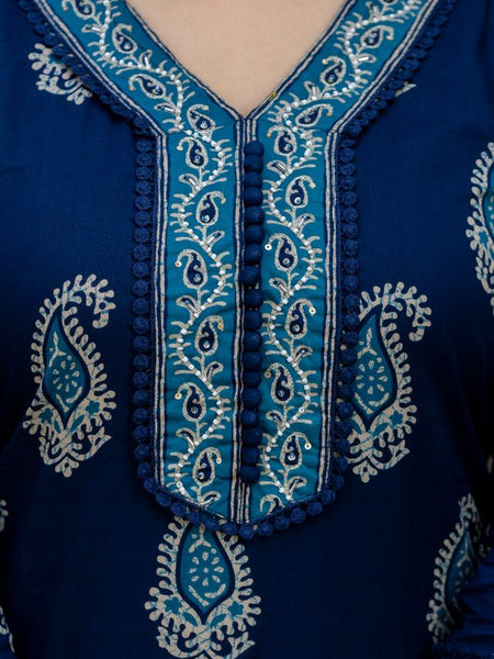 EthniFlair Women Cotton Yoke detail Straight Kurta Pant Dupatta Set