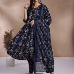 EthniFlair Floral Yoke Design Angrakha Aari Work Kurta with Trousers & Dupatta