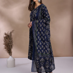 EthniFlair Floral Yoke Design Angrakha Aari Work Kurta with Trousers & Dupatta