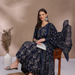 EthniFlair Floral Yoke Design Angrakha Aari Work Kurta with Trousers & Dupatta
