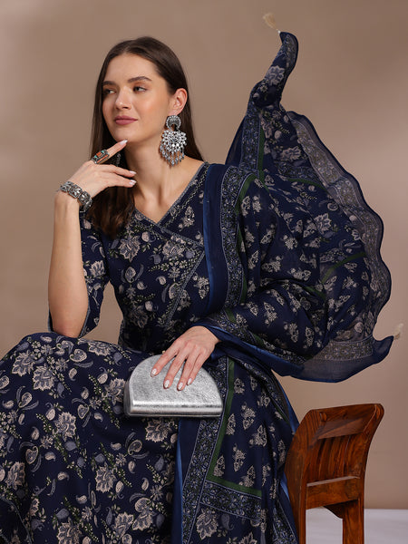 EthniFlair Floral Yoke Design Angrakha Aari Work Kurta with Trousers & Dupatta