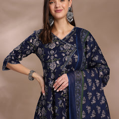 EthniFlair Floral Yoke Design Angrakha Aari Work Kurta with Trousers & Dupatta