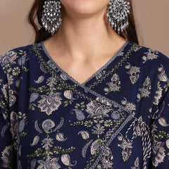 EthniFlair Floral Yoke Design Angrakha Aari Work Kurta with Trousers & Dupatta