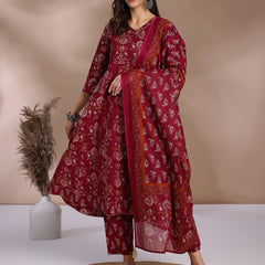 EthniFlair Floral Yoke Design Angrakha Aari Work Kurta with Trousers & Dupatta