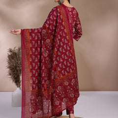 EthniFlair Floral Yoke Design Angrakha Aari Work Kurta with Trousers & Dupatta